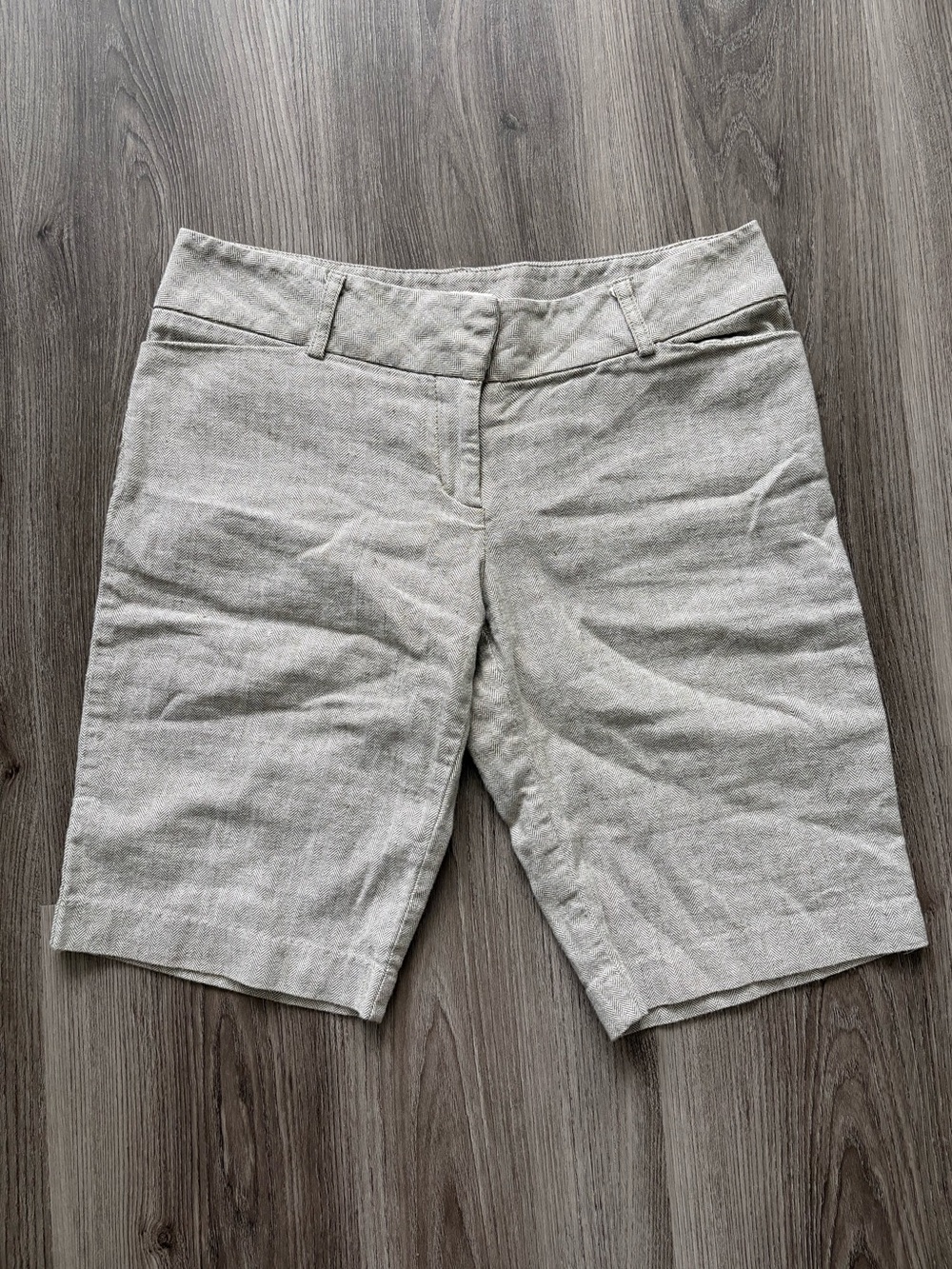 Vintage Made in USA Forever 21 Light Gray Linen-Style Bermuda Shorts